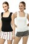 Women's Thick Strap Square Neck Summer Blouse - Black and White 2 Pack