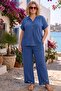 Women's Plus Size Non-Iron Aerobin Fabric Button Detailed Double Suit Set