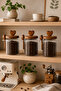 3-Piece 570 ml Glass Jar Set with Acacia Lid, Heart Handle, Spoon, Coffee, Sugar, Spice, Nuts Storage Container - 3