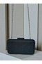 Black Glitter Women's Evening Dress Bag with Black Stone Handle Detail for Wedding, Engagement, Graduation - 7