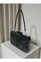 Black Platinum Stone Women's Evening Dress Bag with Black Stone Handle Detail for Wedding Engagement Graduation - 2