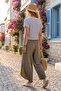 Women's Alaçatı Khaki Washed Casual Shalwar Trousers with Pockets, Side Slits and Elastic Waist - 3