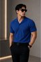 Men's Waffle Textured Short Sleeve Shirt Slim Fit Buttoned Polo Collar Oval Hem Summer Casual Shirt - 2