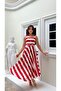 Striped Belt Detailed A-Line Red Dress - Tight Fit - 3
