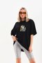 Women's Printed T-Shirt Short Sleeve Crew Neck Oversize Comfortable Fit Casual T-Shirt - Black Mariposa Sec - 2