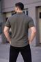 Men's Waffle Fabric Short Sleeve Buttoned Open Collar Regular Fit Shirt - Khaki - 3