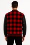 Men's College Jacket Checkered Lumberjack Sleeves Faux Leather Zippered Quilted Lining - Burgundy Mariposa Se - 2