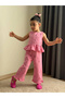 Girl's Floral Embroidered Pink Top and Bottom Set