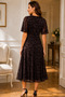 Women's Double Breasted Collar Short Sleeve Floral Patterned Tulle Waist Fitted Brown Midi Dress - 3