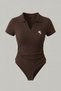 Rider Brown Polo Collar Ribbed Lycra Embroidered Premium Drawstring Bodysuit