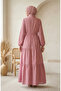 Floral Patterned Layered Hijab Dress 0291-01 Powder - 6