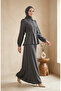 Linen Buttoned Tunic Skirt Double Set 0277-06 Anthracite - 2
