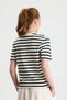 Ecru Collar Black Striped Short Sleeve Tshirt - 4