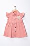 Girl's Floral Appliqué Ruffle Sleeve Buttoned Denim Dress - 5