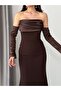 Brown Satin Evening Dress with Sleeve Detail - 5
