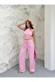 Women's Pink Halter Neck Crop Pants Two-Piece Set - 4