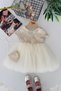 My Little Girl's Sequin Embroidered Rose Appliqué Tulle Skirted Girl's Evening Dress with Bag Set - Kr - 6