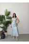 Blue Floral Patterned One-Shoulder Dress with Window Detail - 3
