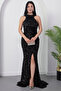 Halter Neck Slit Sequin Dress Ecr5482