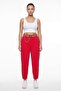 Women's Red Summer Slim Trousers with Belt and Accessory Detail at the Hem