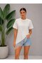 Women's Crew Neck Asymmetrical Cut Skirt Tasseled Combed Cotton Blouse 26065 - 3