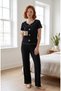 Women's Black Wrinkled Baby Collar Ruffle Bow Detailed Cotton Combed Cotton Seasonal Short Sleeve Pajama Set - 3