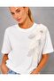 Women's Crew Neck Embroidered Detail Lycra Combed Cotton Blouse 26071