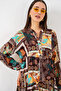 Women's Patterned Long Hijab Dress 1155 - Dark Brown - 2