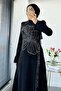 Premium Clover Patterned Evening Dress - Black - 3