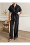 Women's Short Sleeve Waist Tie Zipper Pocket Tencel Set - 8