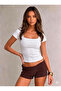 Cotton Soft Textured Ribbed Camisole Short Sleeve Square Neck T-Shirt
