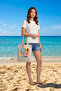 Summer Sea Vibes / Summer Printed Raw Fabric Beach Shoulder Bag |   35X40 cm - 2