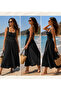 Strappy Chest Ruched Gipe Detailed Cotton Midi Dress Black - 4