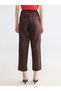 New Season from Güli̇s Gi̇yi̇m Brown Elastic Waist Carrot Cut Women's Linen Trousers - 4