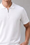 Men's Zippered Slim Fit Basic Knitwear White Polo Neck T-Shirt - 6