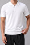 Men's Zippered Slim Fit Basic Knitwear White Polo Neck T-Shirt - 5
