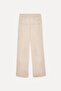 Women's Beige Color Relax Fit Linen Blend Trousers - 2