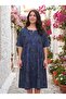 Plus Size Tencel Floral Pocket Dress Navy Blue Loose Summer Midi - 5