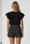 Women's black crew neck ruffled blouse with pearl detail alc-x15531 - 5