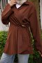 Brown Front-Tie Kimono with Bronchial Detail - 5