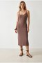 Women's Mink Sleeve Detailed Belted Lined Maxi Shirt Dress Elb-19002654 - 3