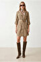 Women's Camel Pocket Belted Gabardine Shirt Dress Elb-19002569 - 2