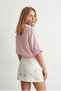 Women's Pink Six Gathered Wrinkled Transparent Crop Shirt Gml-19001451 - 5