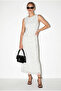 Women's White Draped Polka Dot Lined Midi Dress 20219 60286146 - 2
