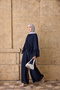 Women's Pleated Detail Chiffon Suit with Trousers Navy Blue - 4