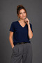 Women's Navy Blue Interlock V-Neck Short Sleeve Basic Cotton T-Shirt - 6