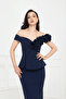 Floral Patterned Midi Pencil Dress - Dark Blue - 5