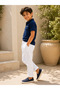 Boy's Red Polo Collar T-Shirt White Linen Look Pants Summer Top and Bottom Set - 6