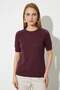 Women's Crew Neck Short Sleeve Openwork Detailed Knitwear Blouse 1550 Plum