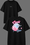 Cotton Candy Design Front and Back Printed Black Oversize T-Shirt